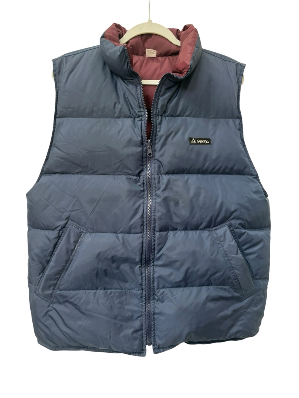 Gerry Blue Quilted Puffer Vest Goose Down feather Fill Burgundy Reversible sz M